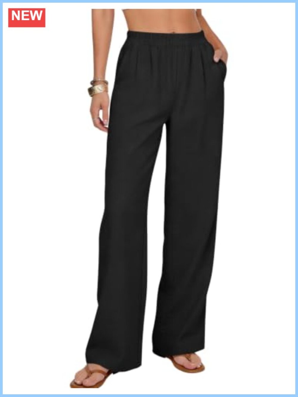Womens Cotton Linen Palazzo Pants Wide Leg High Waist Pull On Trousers